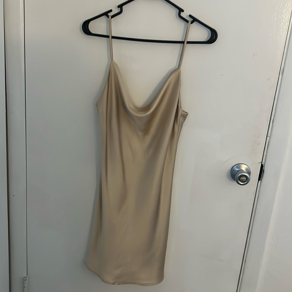Tan silk mini dress